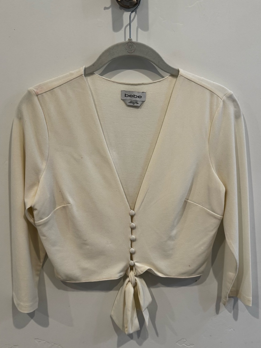 bebe White Tie-Front Cropped Top